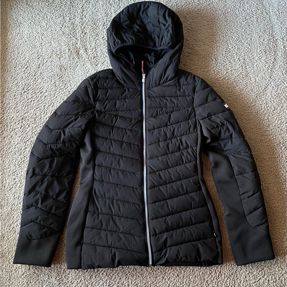 Tommy Hilfiger THFlex Puffer Hoodie Full Zip Up Lightweight Black Jacket Sz XS